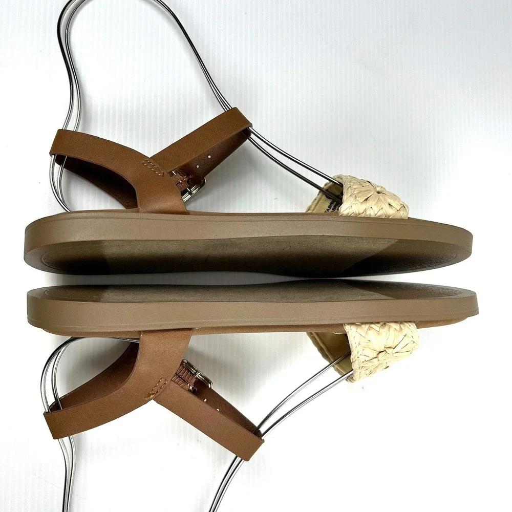 Steve‎ Madden Kids Girls Size 3 Tan Woven Straw Slingback Sandals Pink NEW